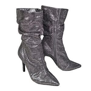 Thalia Sodi Raquell Booties Pewter Bling Heeled Boots Womens Size 5 NEW